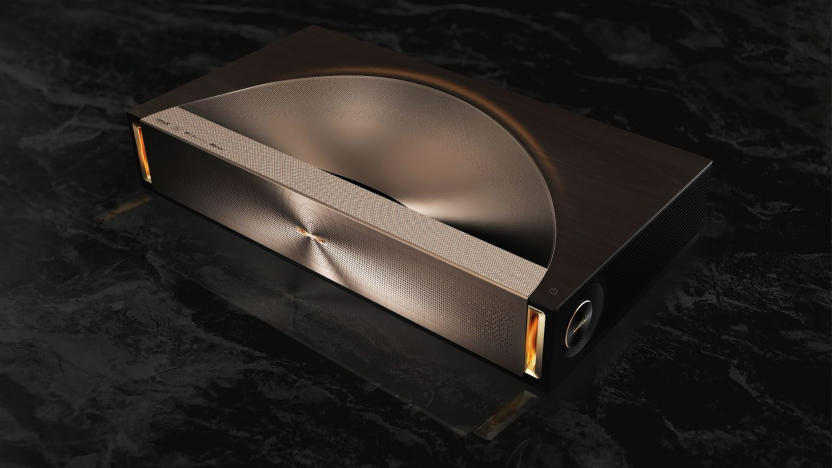 Product marketing image. Closeup of the Hisense L9Q laser TV projector.