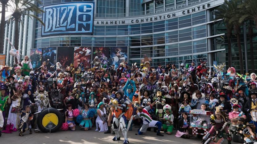 Blizzard fans in cosplay at Blizzcon at the Anaheim Convention Center.